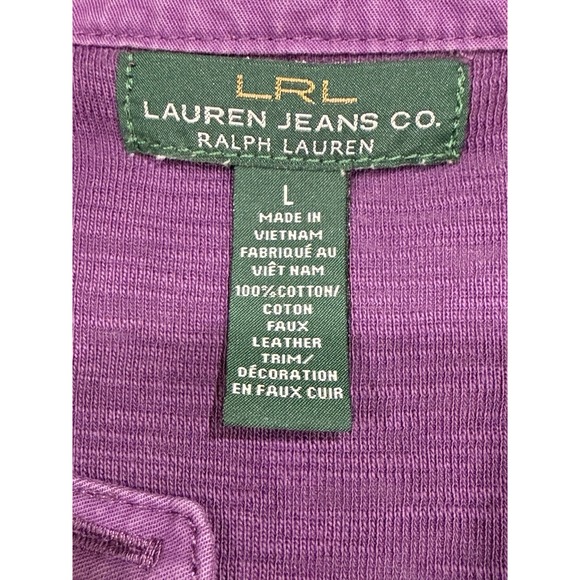 Lauren Ralph Lauren Henley Shirt Womens Large Purple Faux Leather Trim‎ - Picture 4 of 8